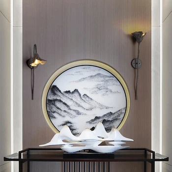 Новият китайски монтиран на стената лампа, напълно мед прост дзен светлина луксозен дизайн класическа атмосфера хол с трапезария и стълбище, с монтиран на стената лампа