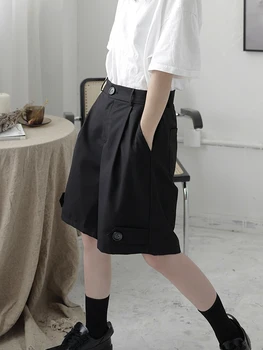 Дамски Къси Панталони Летни Нови Черни Корейски Студенти Свободни Модни Копчета Дизайн Ретро Гащички Ежедневни Обувки