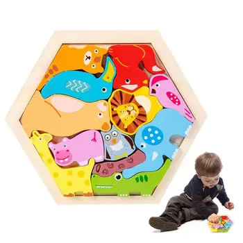 Дървена игра пъзел Детска играчка Монтесори Цветни Форми на Обучение Пъзел Дървен блок, който подобрява пространственото мислене на вашето дете